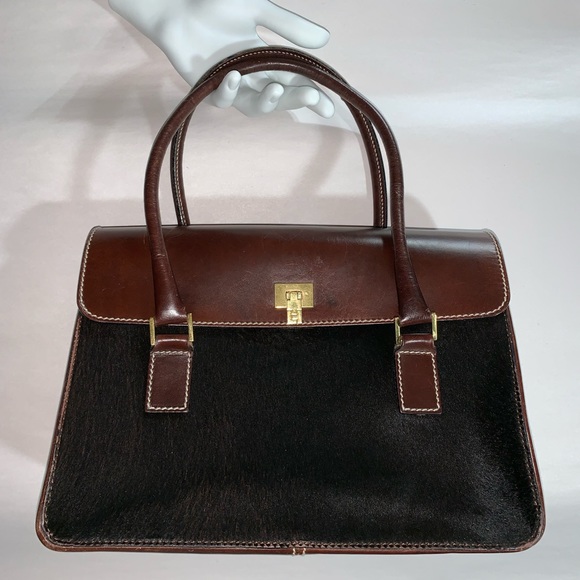 authentic LAMBERTSON TRUEX brown PONY HIDE satchel - Picture 1 of 8